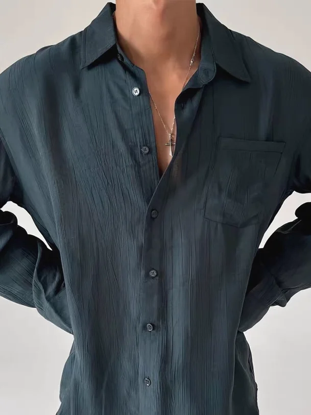 

Loose Long Sve Men's irt Wrinkles Cotton Linen Fabric Breathable Casual Workwear Sunscreen Treaent Texture Feeling