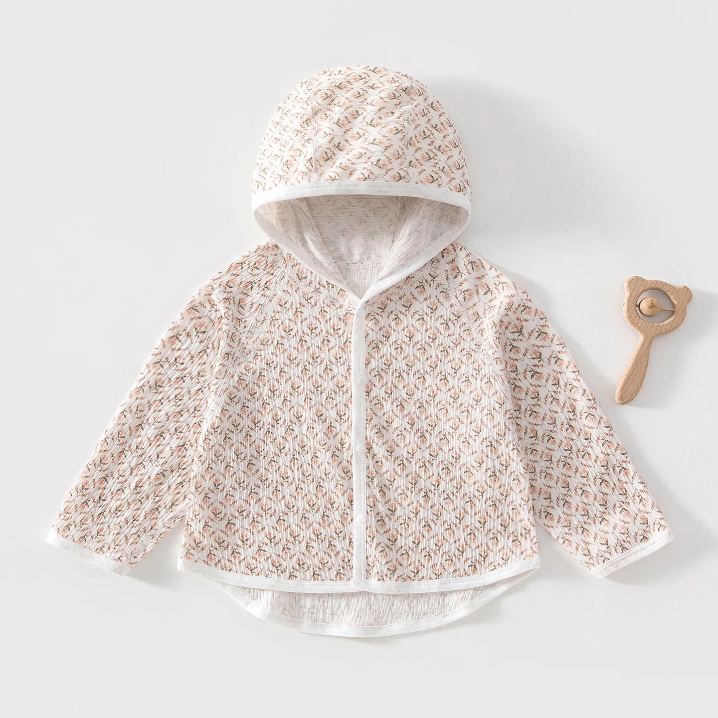 

0-4Y Toddler Summer Gauze Hooded Top Baby Clothes Breathable Snap Button Jacket Floral Print Infant Boys Girls Shirt