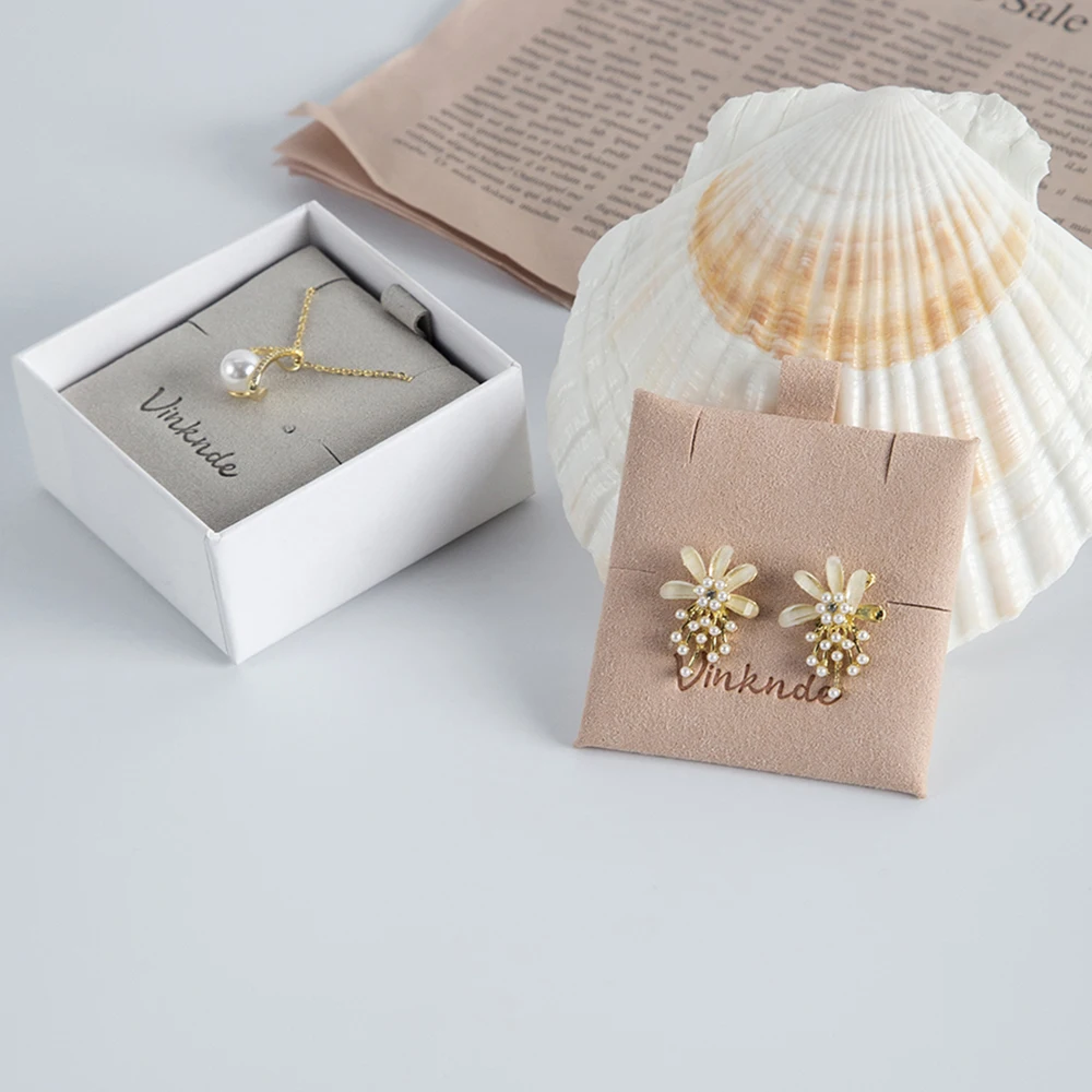 Custom Microfiber Jewelry package Insert Card Embossed Logo Printed Small Stud Earrings Necklace Packaging Display Card Pads
