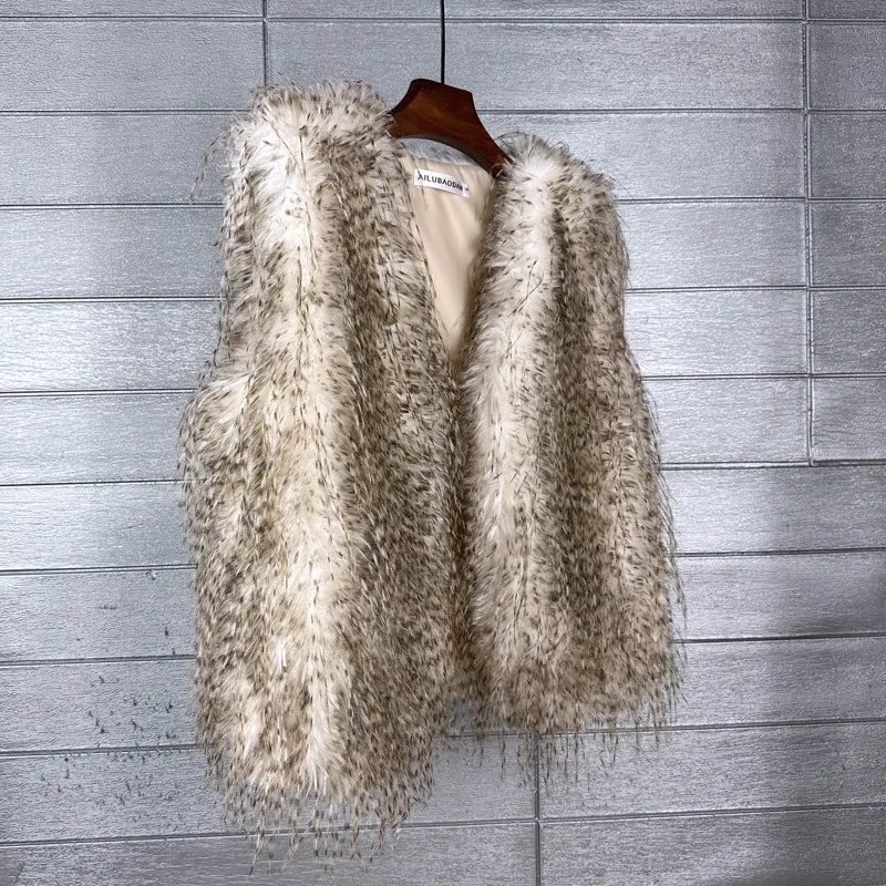 Autumn Winter Imitation Fire Chicken Feathers Environmentally Friendly Fur Vest Artificial Fur Warm Vest Women Coat Fashion Warm