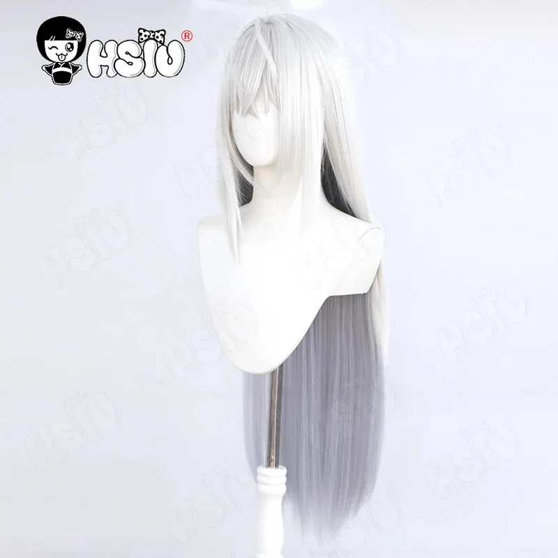 Парик для косплея Shirasu Azusa HSIU 90 см, серебристо-серый, синий, градиент, длинные волосы, синтетический парик + шапочка для парика, игра, синий архив, парик для косплея