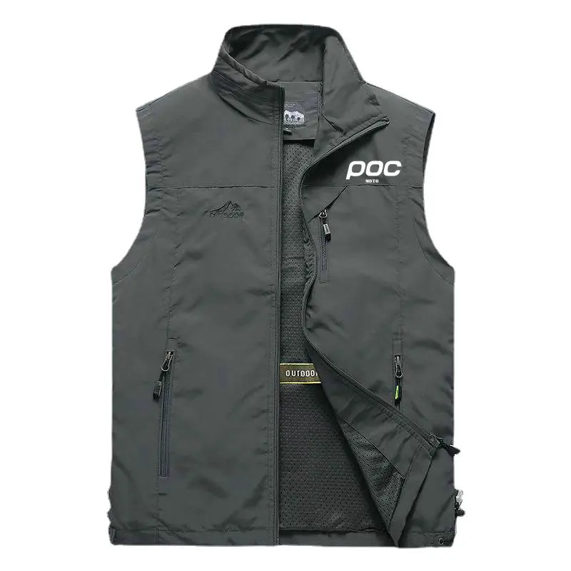 New Summer MOTO POC Polyester Cycling Vest Men Solid Color Stand Collar Breathable Waterproof Tank Tops Down Hiking Bicycle Ves