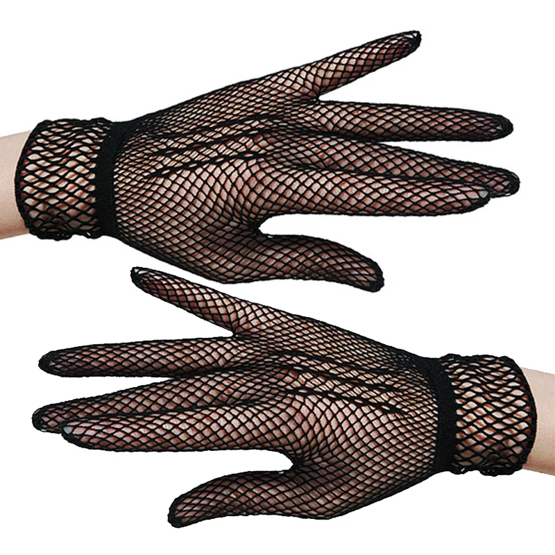 Guantes de rejilla de malla para mujer, manoplas de encaje, a prueba de rayos Uv, Sexy, dedo completo, a la moda, color blanco y negro, Verano