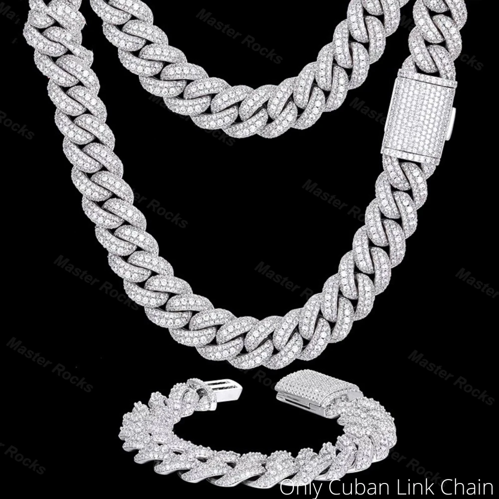 Hiphop VVS Moissanite Chain 925 Sterling Silver Iced out Jewelry Buss Down Gold Plated with 18mm Moissanite Cuban Chain