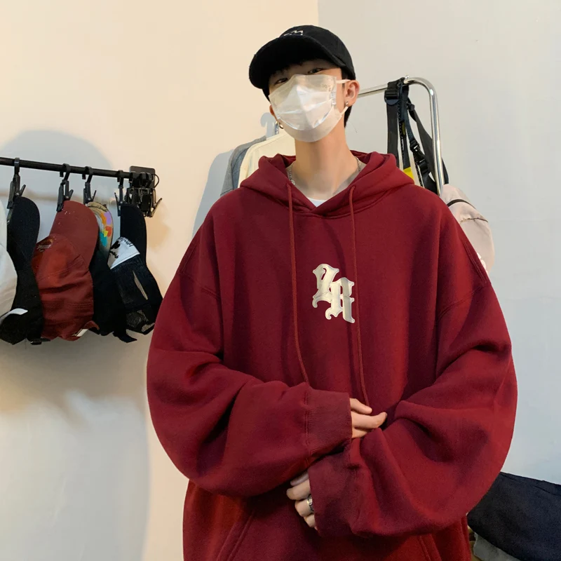 

Red Wine Color Heavyweight Hardwearing Men's Hoodie Spring Autumn Trendy American Retro Oversize Large Size Couple Coat