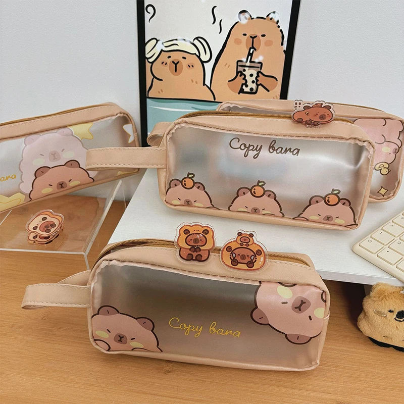 Estuche de lápices Capybara creativo de gran capacidad, bolsa de bolígrafo de dibujos animados Kawaii, bolsa de papelería de moda, suministros escolares