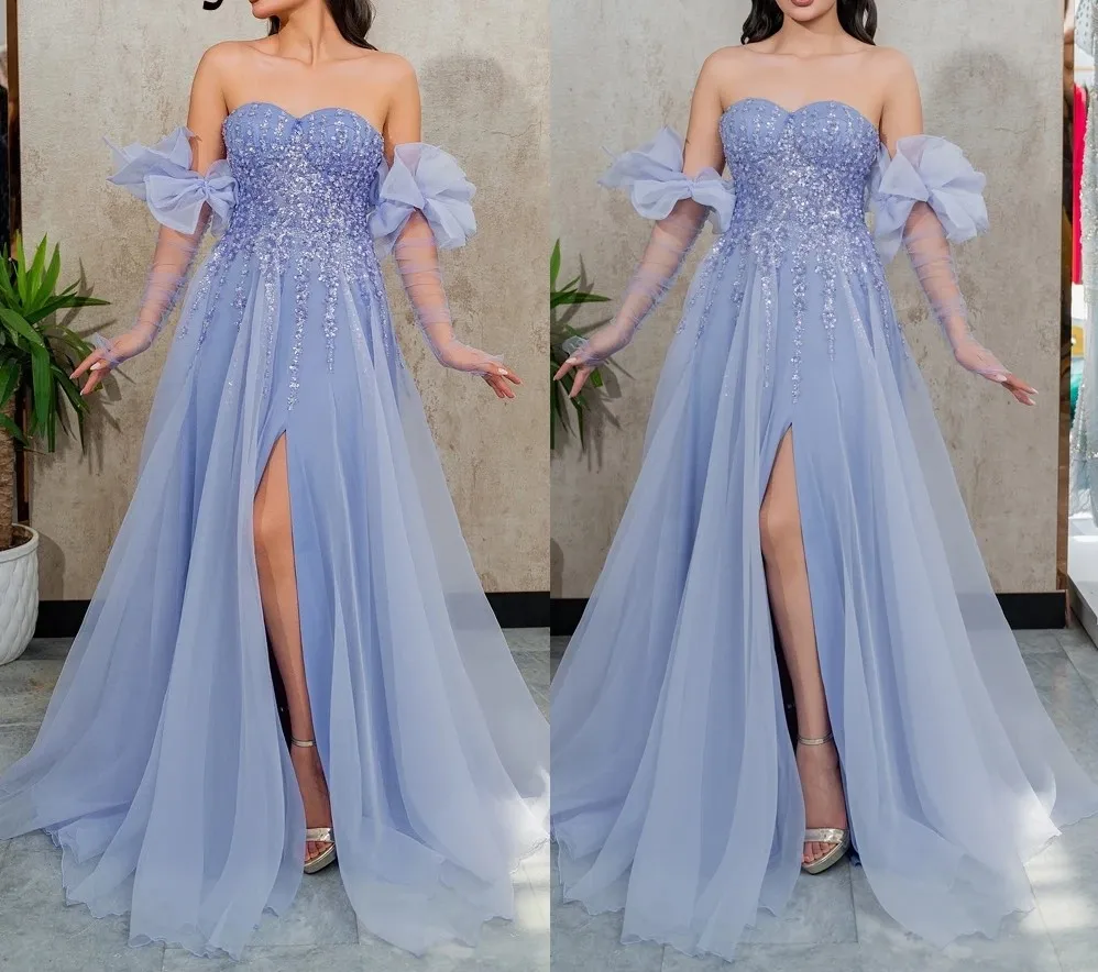 

Elegant Prom Party Dress Sweetheart Beads Sequins Slit Train A-line Evening Formal Gown For Birthday Christmas Robe De Soriee