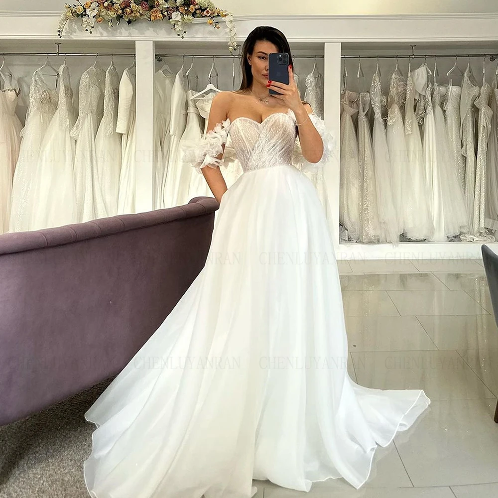 

Organza Sweetheart Wedding Dresses Off-Shoulder A-line Ivory Wedding Bride Dress Elegant Dress For Wome 2024 Vestidos De Novia