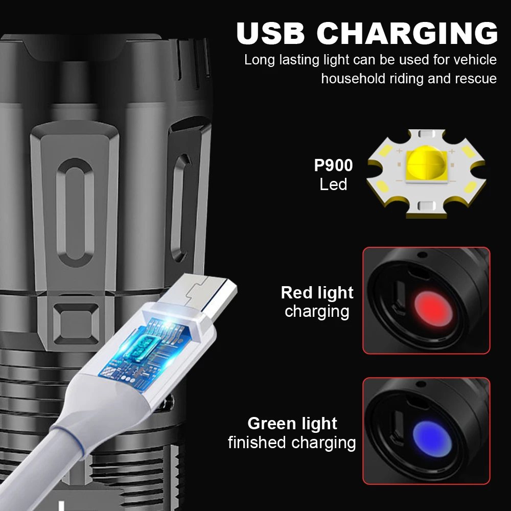 Strong Bright Mini LED Flashlight USB Rechargeable Built Battery Outdoor Multi-function Long-range Tactical Camping Flashlight