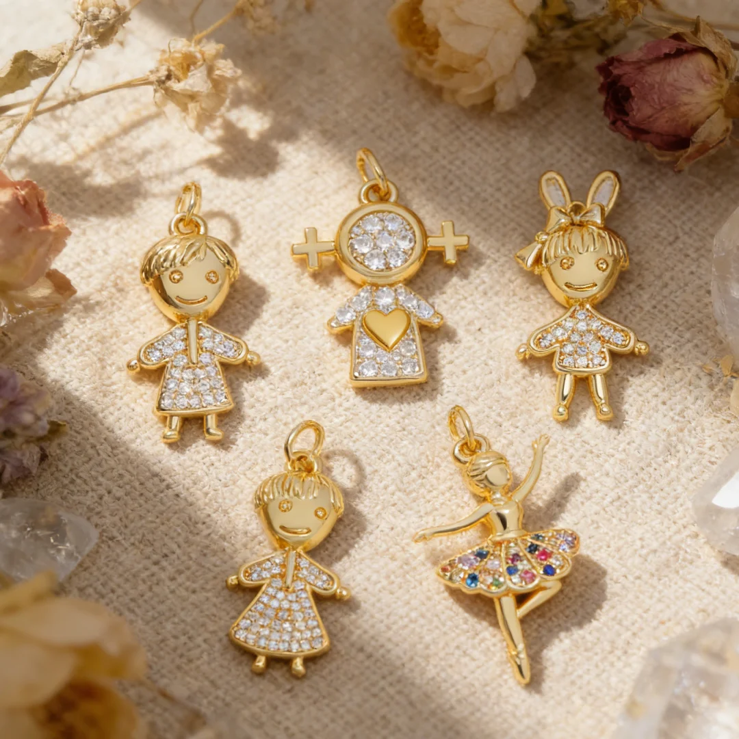 

3Pcs Pendants Brass Cubic Zircon Cartoon Character Charms Heart Sparkling Details for DIY Jewelry Necklace Bracelet Accessories