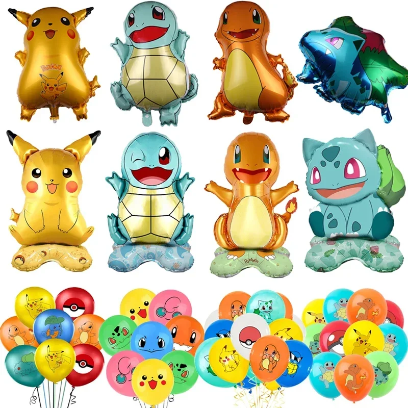 New Pokemon Cartoon Pikachu Charmander Bulbasaur Squirtle Aluminum Foil Latex Balloon Children's Birthday Party Decoration Toy