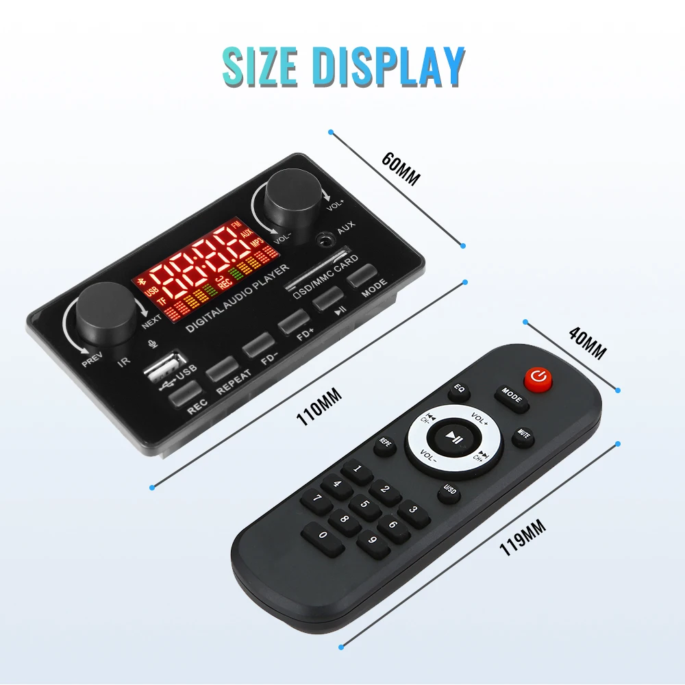 40 واط مكبر للصوت 12 فولت MP3 WMA فك مجلس شاشة كبيرة بلوتوث 5.0 USB FM AUX 3.5 مللي متر TF راديو تسجيل دعوة ل سيارة الموسيقى المتكلم