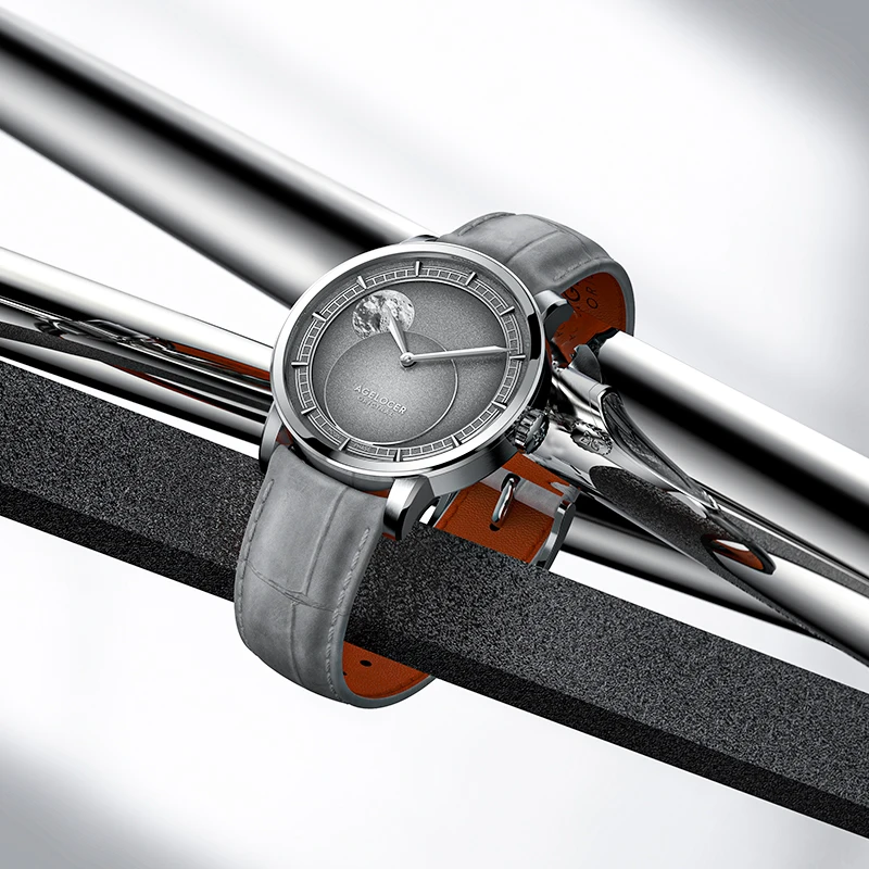 AGELOCER Original Astronomer 29.51 Day Moon Phase Steel Bracelet Men's Automatic Mechanical Watch Birthday Gift for Men