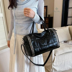 New Y2K Fashion Retro Rivet Tote Bag Women's High-end Handbag Large Capacity Motorcycle Shoulder Bag Daily Commute Crossbody Bag