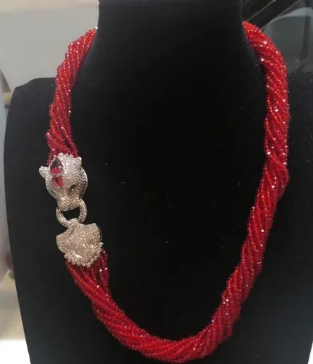 Women's fashion Leopard head clasp DIY accessory red glass crystal necklace welcome custom colors fashion jewelry