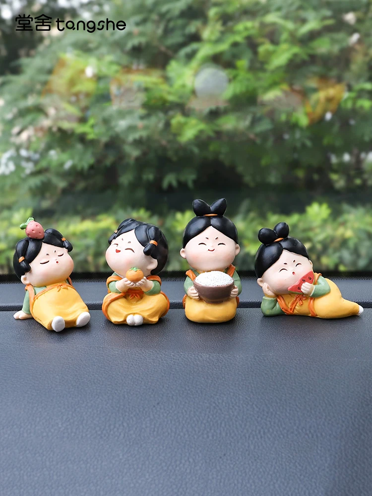 

Table top decoration resin material new Chinese retro cartoon antique Tang lady small ornament cute home creative doll gift 1Pc