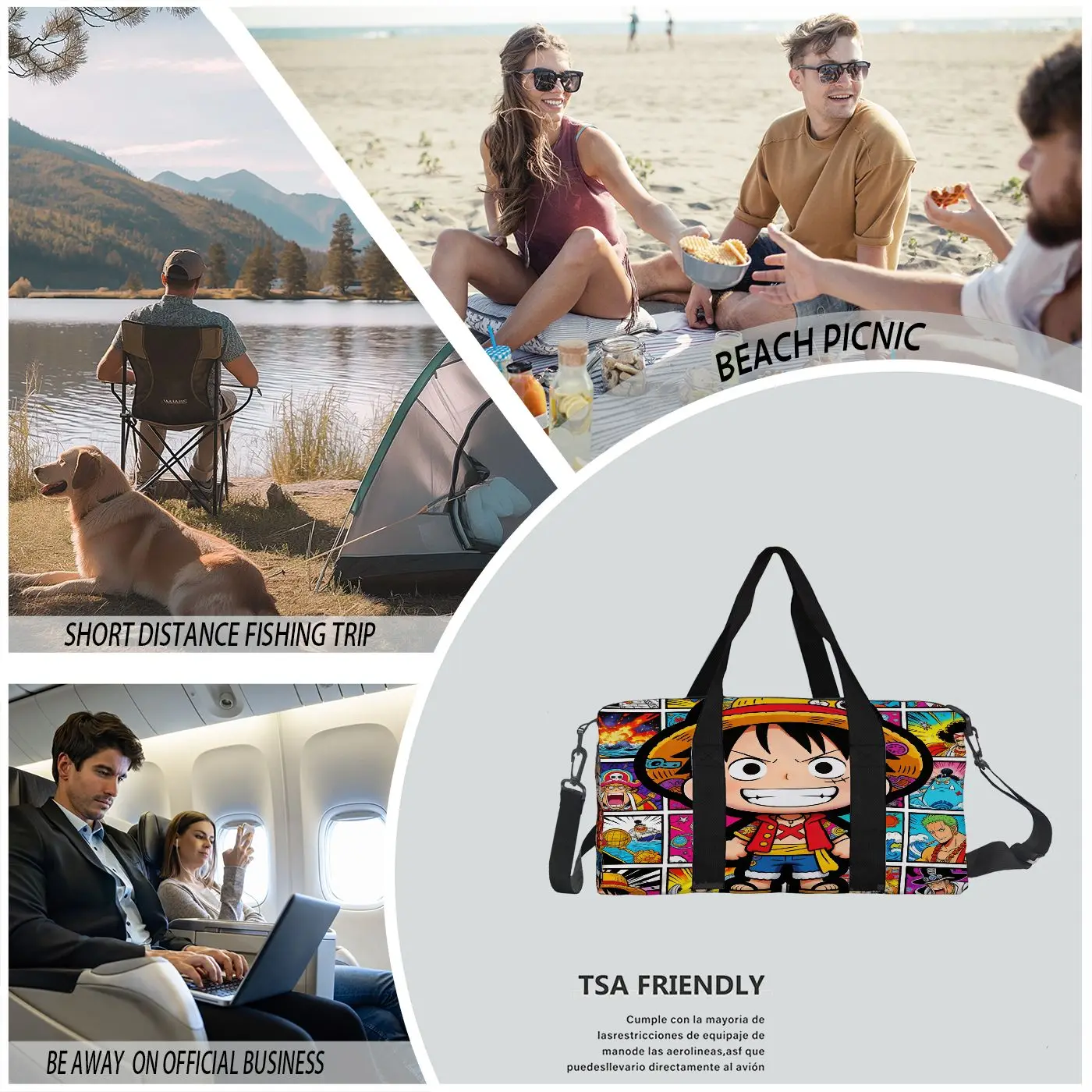 One Piece Luffy Anime Print Duffel Bag, Large Capacity Multi-pocket Travel Gym Bag, Overnight Weekender Bag - view 5