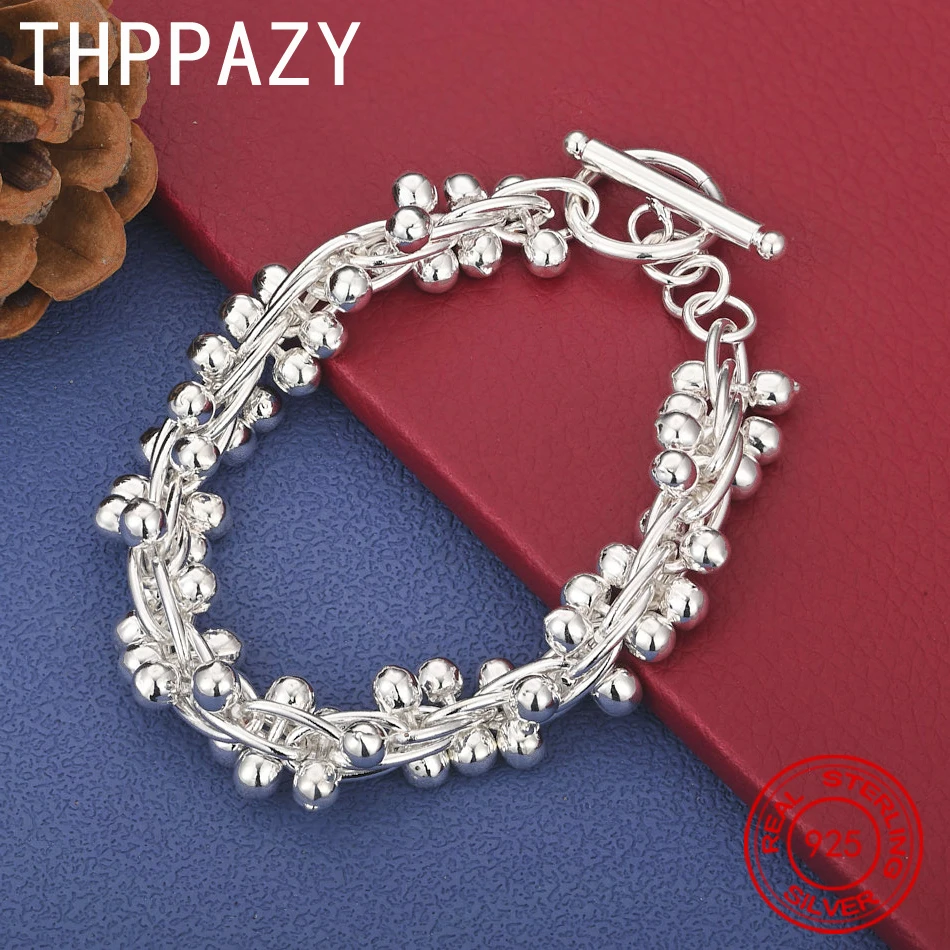 

THPPAZY 925 Sterling Silver Smooth Multi-Bead Bracelet Men Simple Jewelry Birthday Party Anniversary Gift Exquisite Fashion
