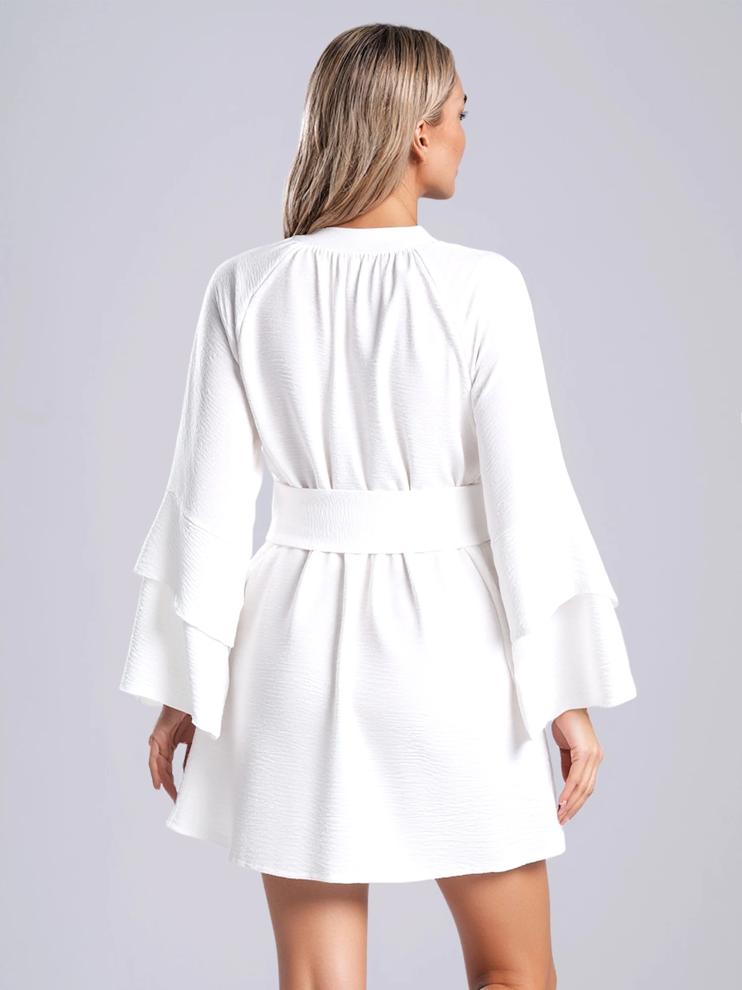 Mini robe irrégulière pour femmes, mode Streetwear, couleur unie, col en v, Robe de plage, à volants, manches longues, Robes de soirée