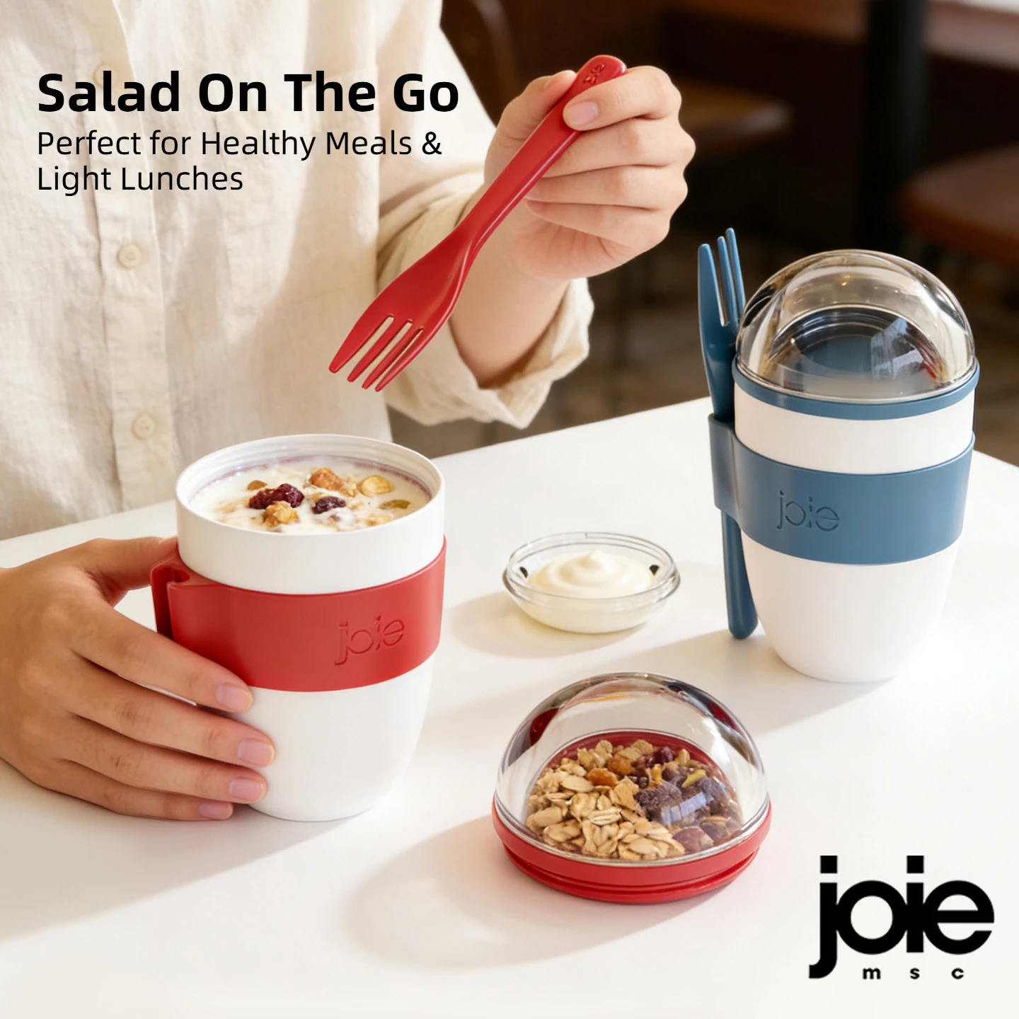 Vaso Portátil para Ensaladas Joie con Tapa, para Verduras, Frutas, Avena, Smoothies, Yogur, Desayuno, Comida para Llevar, Contenedor para Preparación de Comidas
