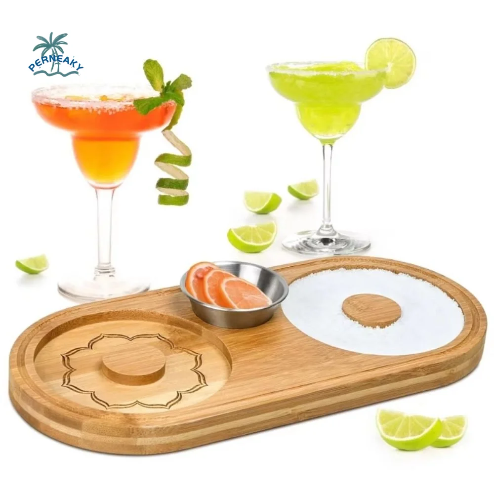 Bandeja mezcladora de doble plato para sal de margarita, contenedor de especias, bordeador decorativo de vidrio para bebidas, caja de sal reutilizable para fiestas