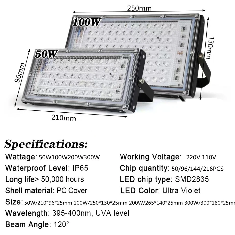 220V LED UV GEL Curing Light LED Atmosphe Floodlight SMD2835 50W 100W 200W 300W Indoor Fluorescent Detection party PC Cover