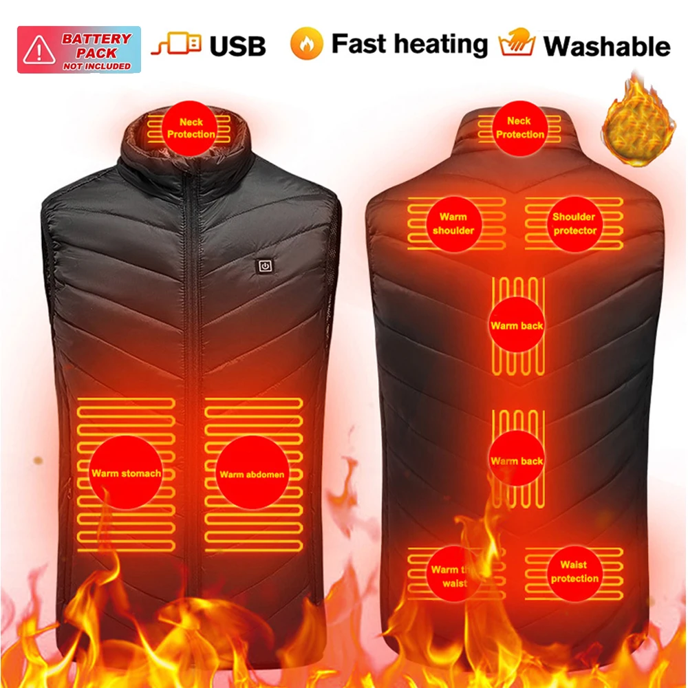 

Motorcycle Heated Vest Winter Smart Heated Jacket Outdoor Warm Sleeveless 9-zone Heated Jacket Motorcycle Bicycle Thermal Vest