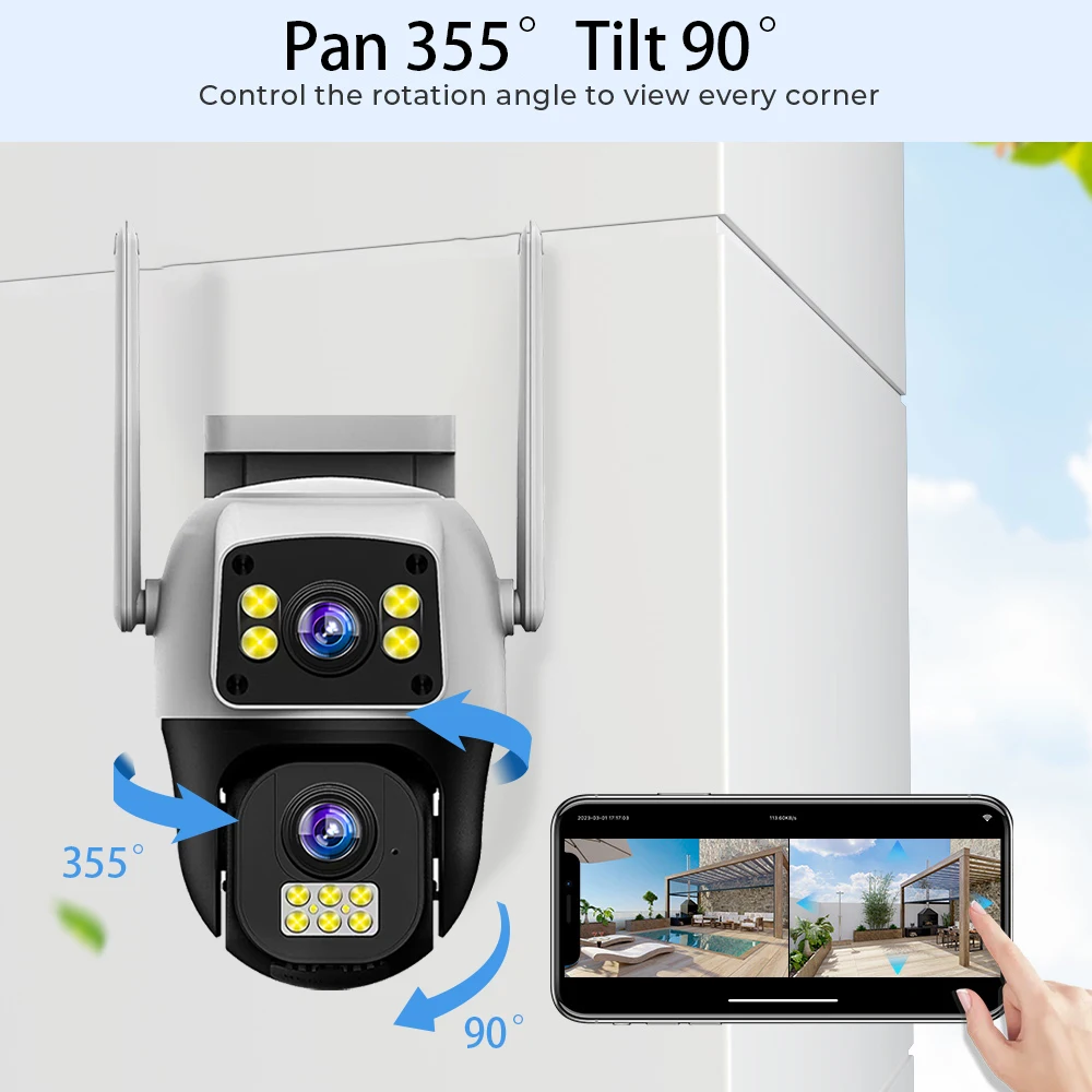 كاميرا IP 4K 8MP 4G عدسة مزدوجة في الهواء الطلق مقاومة للماء ° كشف الإنسان عن طريق المراقبة بالفيديو CCTV حماية أمنية كاميرات PTZ