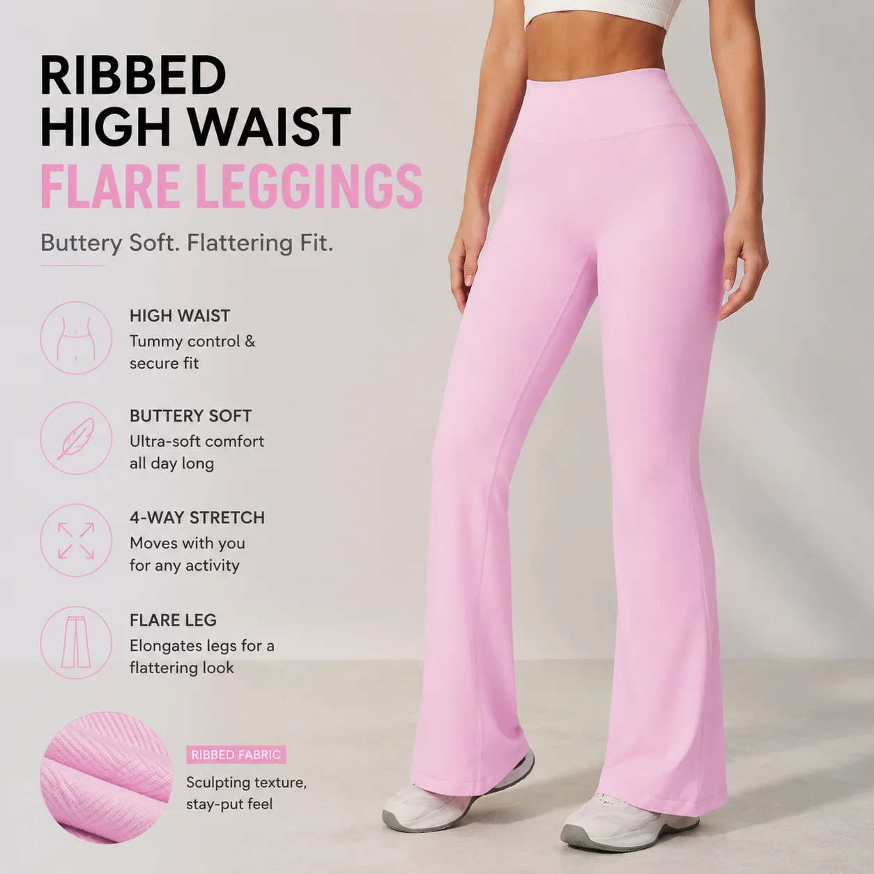 Women's High-Rise Ribbed Waistband Flare Yoga Pants Tummy Control Bootcut Leggings Soft Stretch Lounge Trousers for Gym Pilates