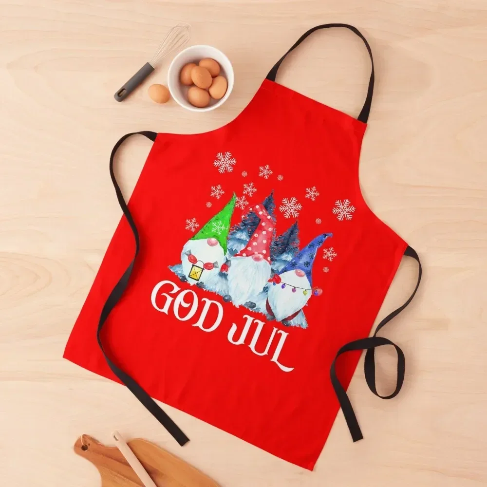 

God Jul Nordic Gnomes Tomte Nisse Scandinavian Swedish norwegian Christmas Apron Women's Custom Kitchens Men Apron