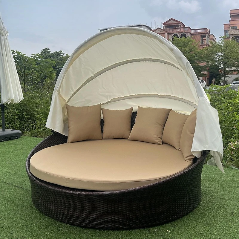 

Outdoor rattan leisure round bed living room cafe B & B creative rattan sofa waterproof sunscreen rattan art bed furniture