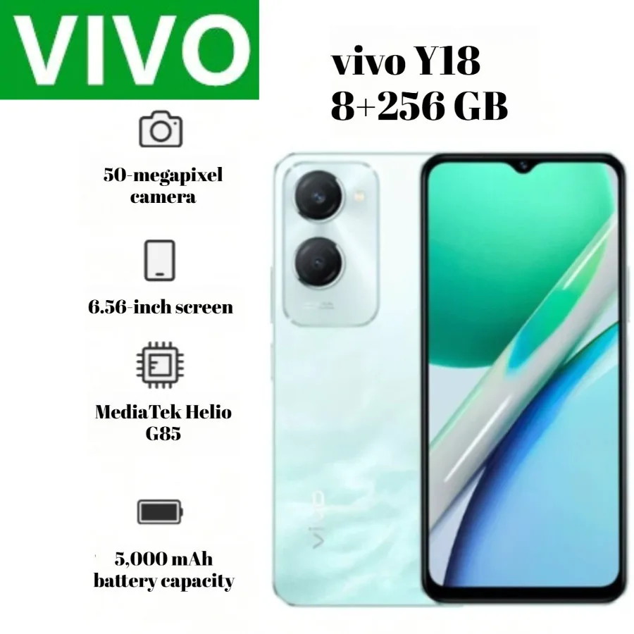 2026 New Arrival VIVO Y18 Global Version Mobile Phone 8GB+256GB,Expandable RAM,Long Lasting Battery,3.5mm Jack,Budget Unlocked C