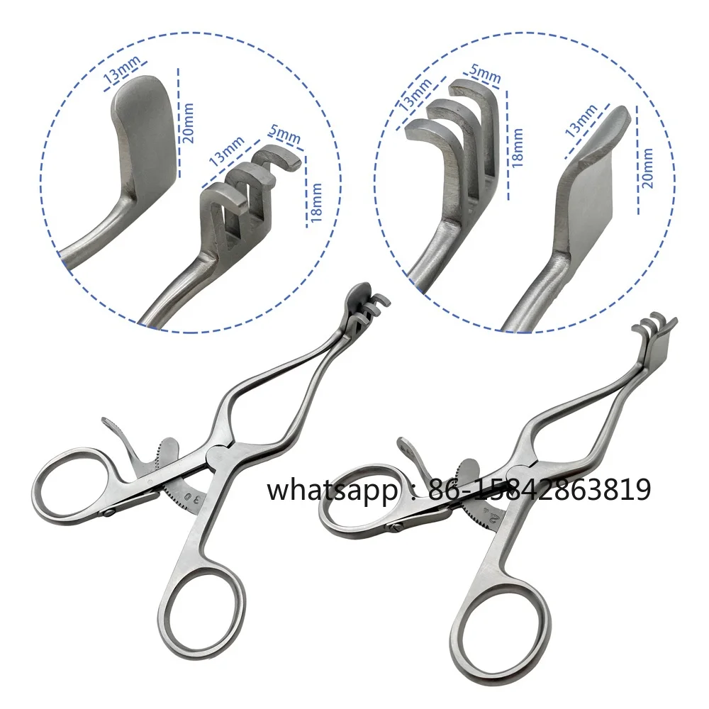 Stainless Steel Weitlaner Retractor Self-Retaining with Hook with Baffle 2claws Veterinary Surgical Instruments