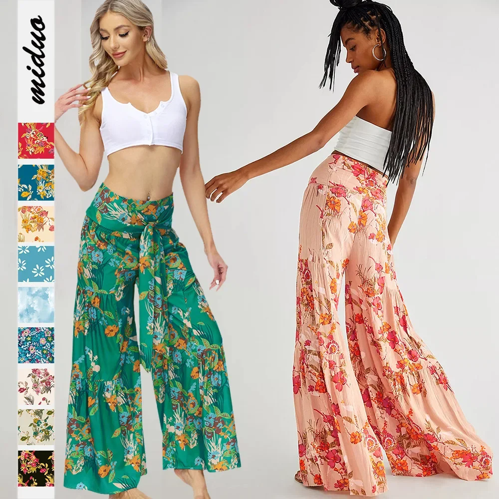  new Women's High Waist Digital Print Fashion Oversized Wide Leg Pants Loose Y2k Trousers Beach Sports Pants Strap Pants