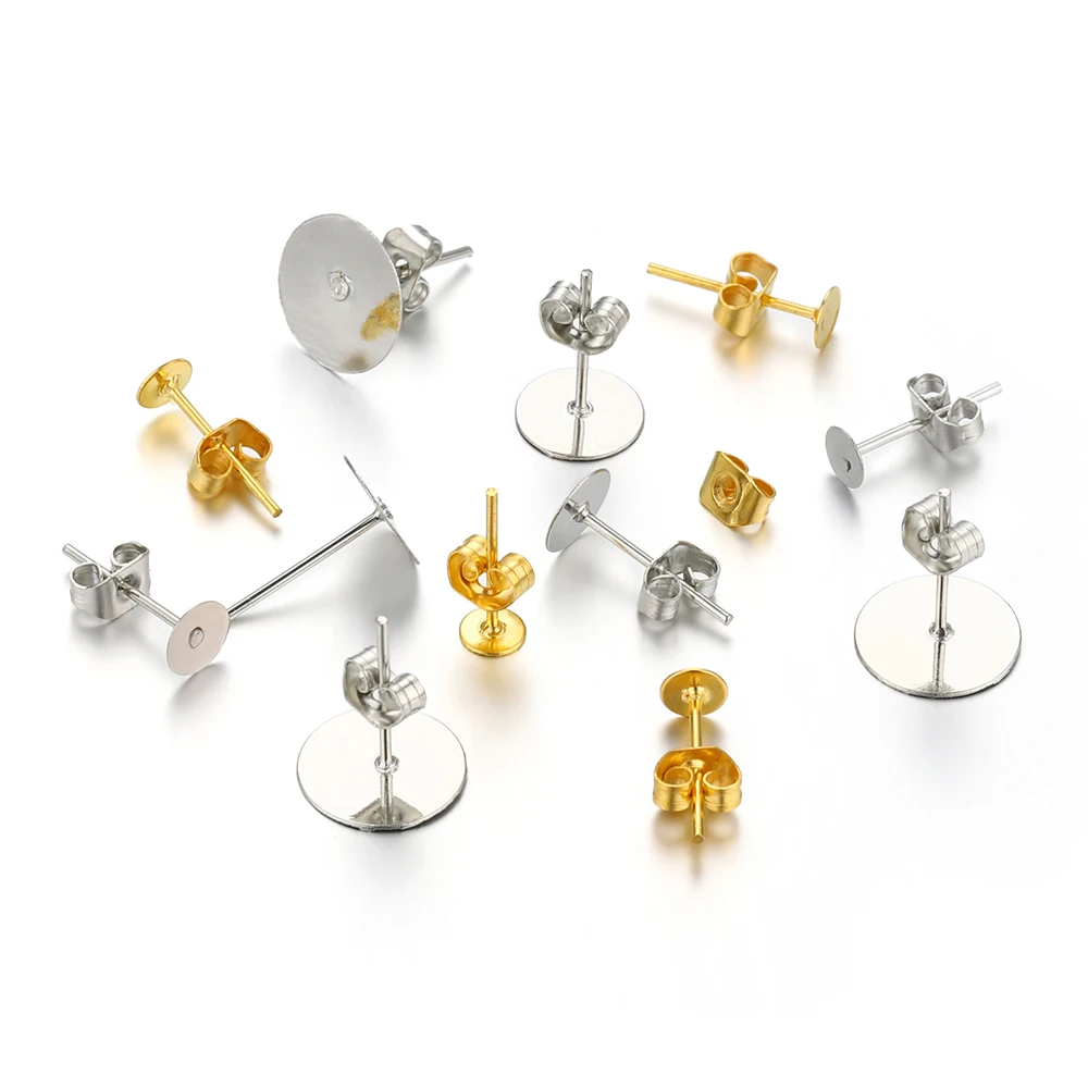 100pcs Stud Earrings Base Blank Post Ear Studs Base Set Pins With Ear Back Earring Plug for DIY Jewelry Making Findings Supplies - view 3