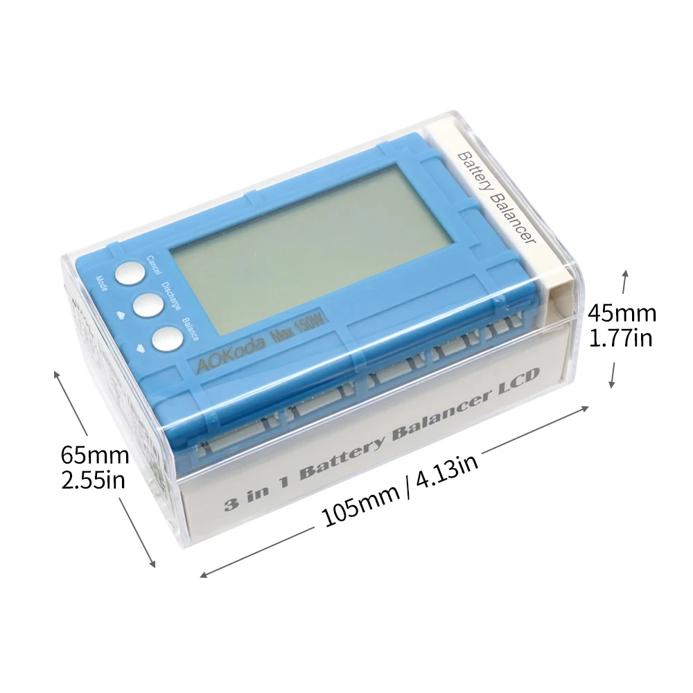 AOKoda Bilanciatore batteria LCD 3 in 1, indicatore di tensione, scaricatore batteria 5W 150W per batteria ai polimeri di litio e Li-Fe