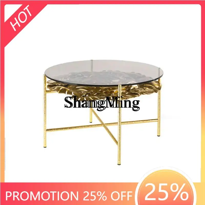 

ZYY Simple Household Villa Living Room Brass Storage Edge a few high-end glass leaves round corner a few