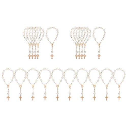 Imagen 2 del producto N99R 20 piezas recuerdos de bautismo con Mini rosarios cruzados pulsera de cuentas acrílicas pulsera de rosario de dedo de comunión de bautizo