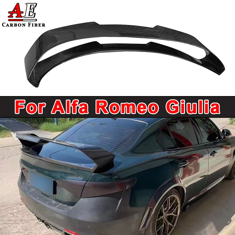 For Alfa Romeo Giulia Carbon Fiber Rear Trunk Lid Spoiler Wing Lip Diffuser Splitter GTA Style Body Kit Car Accessories