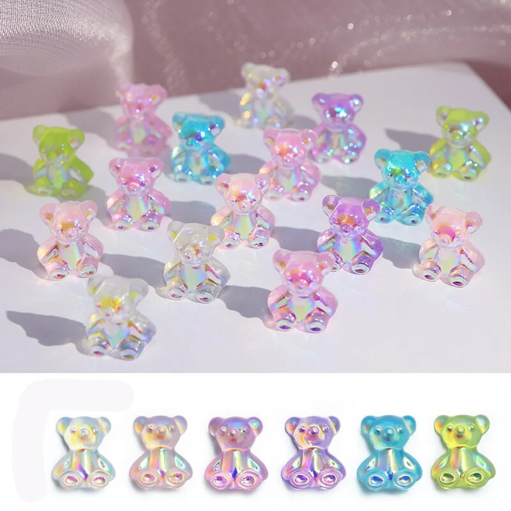 50pcs Cute Jelly Gummy Bear Nail Charms 3D Mini Flatback Colorful Resin Candy Bear Nail Decoration DIY Kawaii Nail Accessories