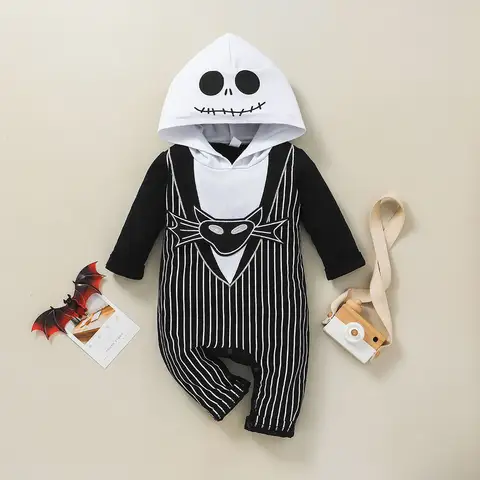 Baby Pojkar Jumpsuits 2025 Horror Jack Nightmare Before Romper Kostym Jul Barn Halloween Cosplay Fest Pojkekläder 6 best sales Halloween-kostym för bebisar - №1