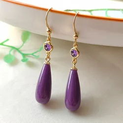 Designer new in natural amethyst water drops earrings for women Elegant and classical amethyst wedding jewelry gift