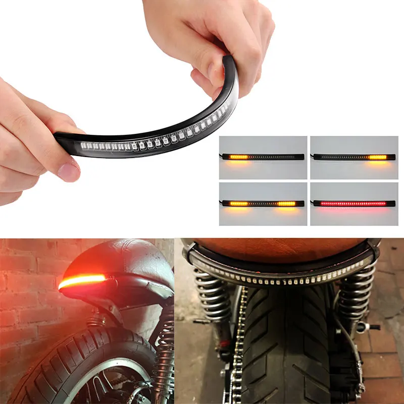 

LED Motorcycle Turn Signal Light & DRL Amber Red Moto Flasher Ring Fork Strip Lamp Flashing Blinker Universal