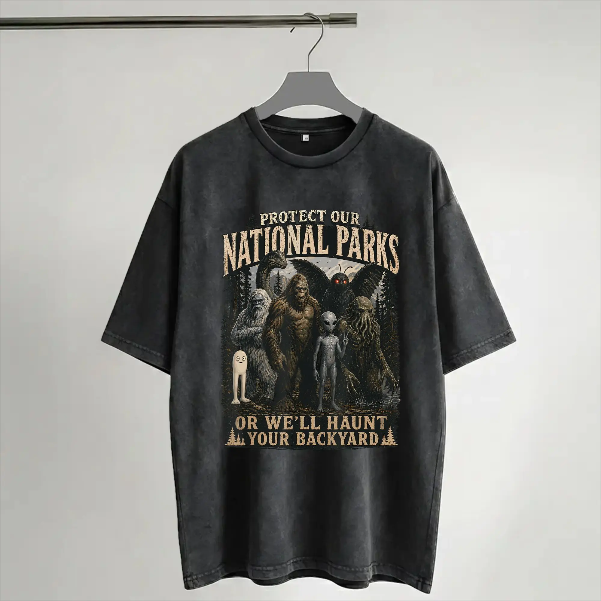 Protect Our National Parks Or We'll Haunt Your Backyard  Washed T Shirt Streetwear Hip Hop Novelty T-Shirts  Tees Men Women