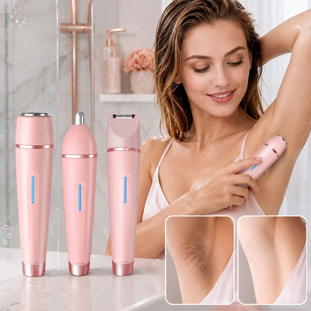 Electric Shaver for Women Rechargeable Portable Epilator for Nose Underarm Bikini Trimmer Female Painless 3 in 1 Electric Razors