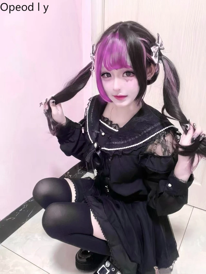 

New Original Mass-produced Japanese Sailor Collar Bow Lace Long Short-sleeved Shirt Summer Subculture Sweet Girl Lolita Y2K Top