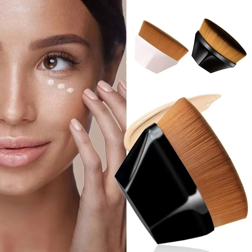 2/8PCS Flat Top Foundation Brush - Vegan Bristles for Streak-Free Liquid Makeup, Black Hexagon Design with Travel Case