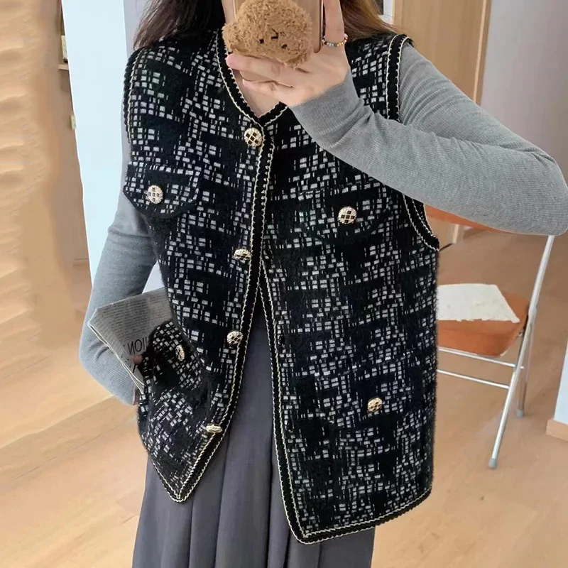 

Autumn and winter Korean style small fragrant style knitted cardigan vest for women loose sleeveless vest jacket for women