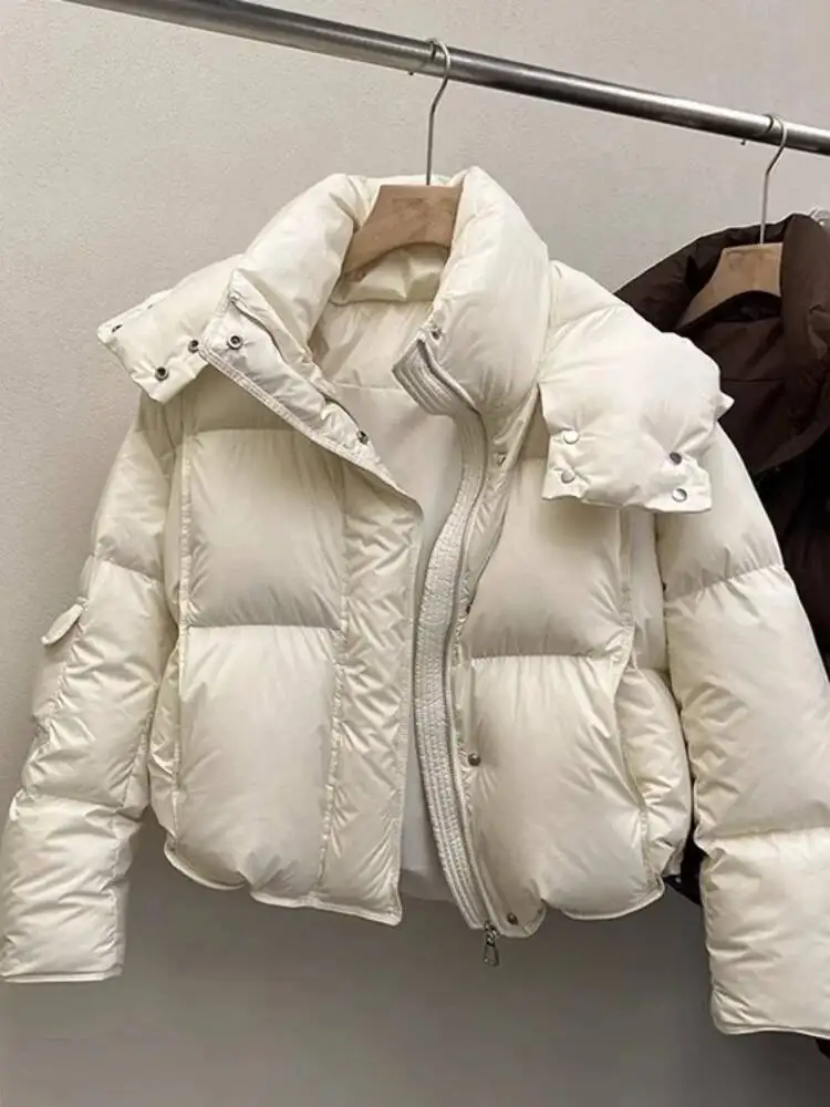 

Women Puffer Jacket Winter Warm Thick Long Sleeve Oversized Hooded Short Parkas Mujer Female Solid Loose Crop Coat Outwear