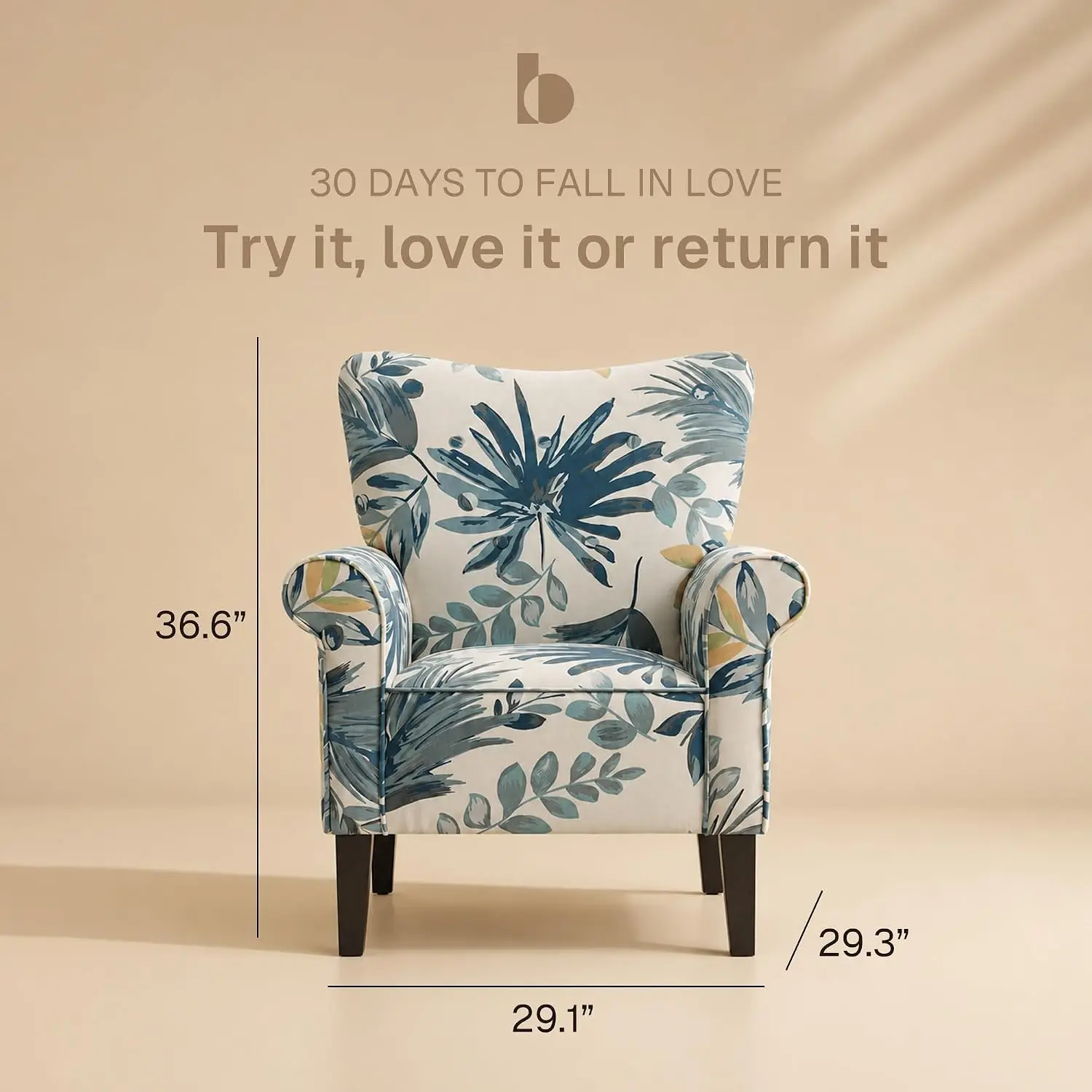 High Back Wingback Armchair Upholstered Padded Single Sofa with Wooden Legs for Living Room Bedroom Floral, Customized